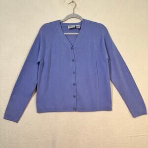 Preview VNeck Long Sleeve Lavender Cotton Knit Ribbed Cardigan Sweater Large VTG